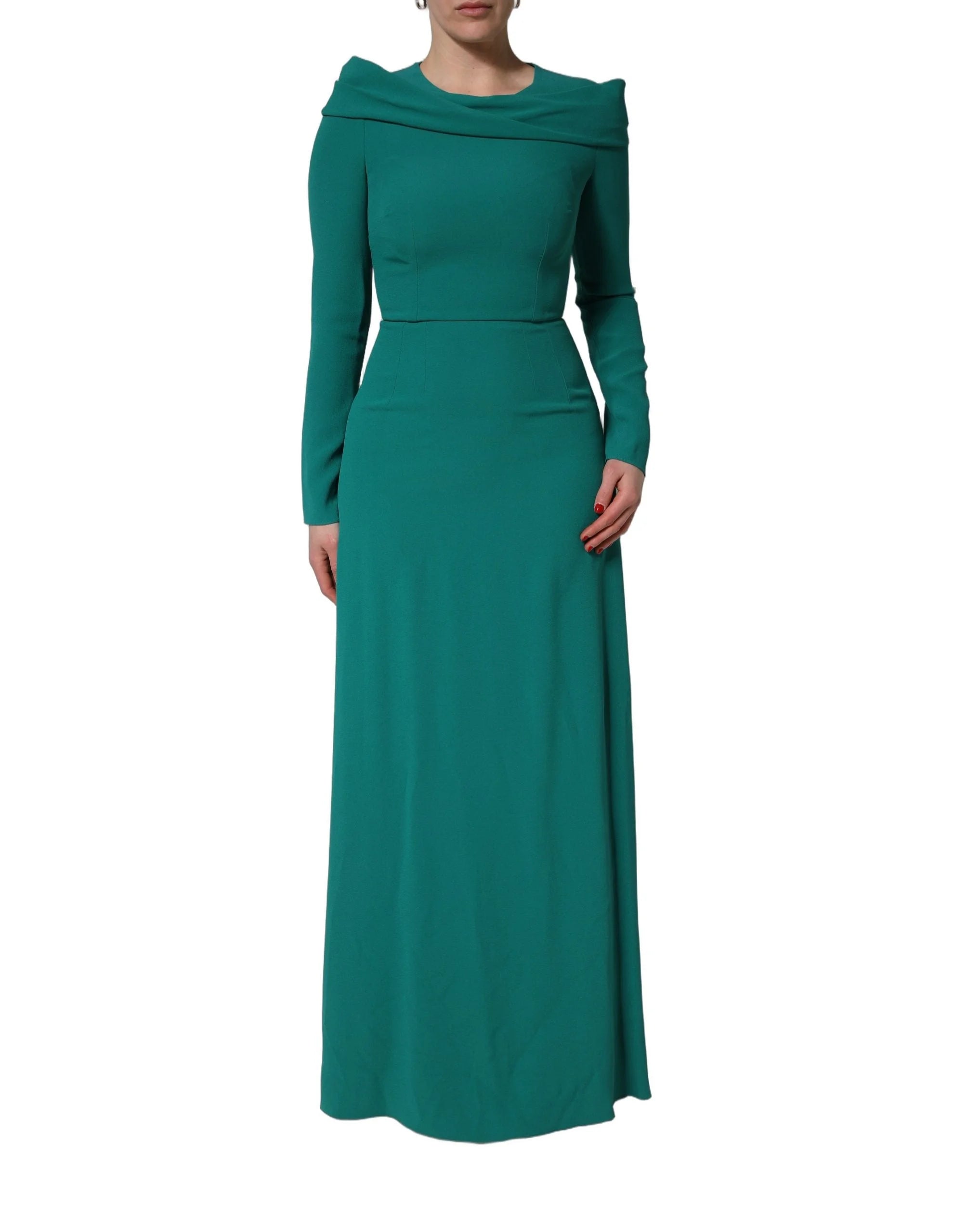 Dolce & Gabbana Green Round Neck Long Sleeves Gown Dress - IT40|S