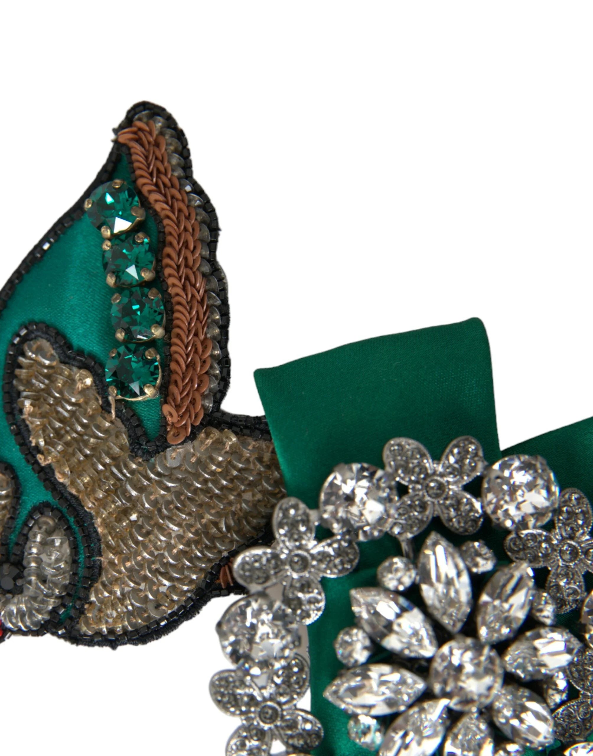 Dolce & Gabbana Green Satin Bird Crystal Women Hair Clip - Hair Pins Claws & Clips