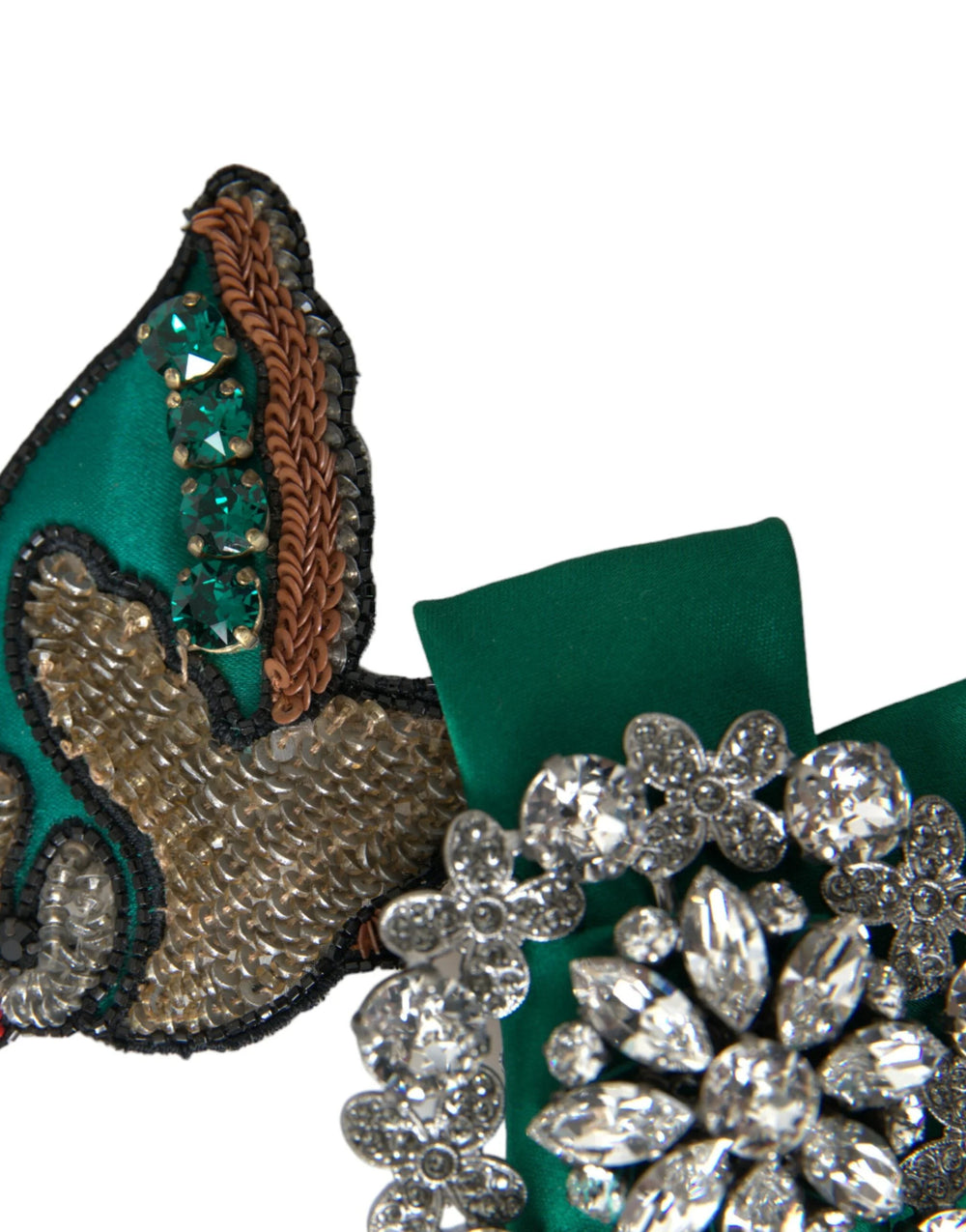 Dolce & Gabbana Green Satin Bird Crystal Women Hair Clip - Hair Pins Claws & Clips