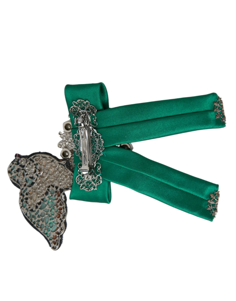 Dolce & Gabbana Green Satin Bird Crystal Women Hair Clip - Hair Pins Claws & Clips