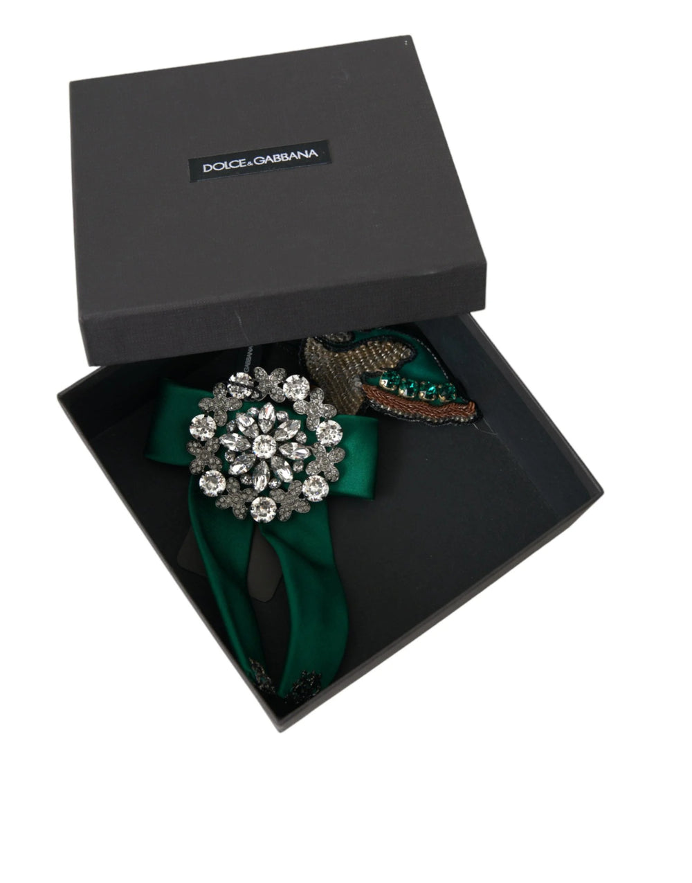 Dolce & Gabbana Green Satin Bird Crystal Women Hair Clip - Hair Pins Claws & Clips