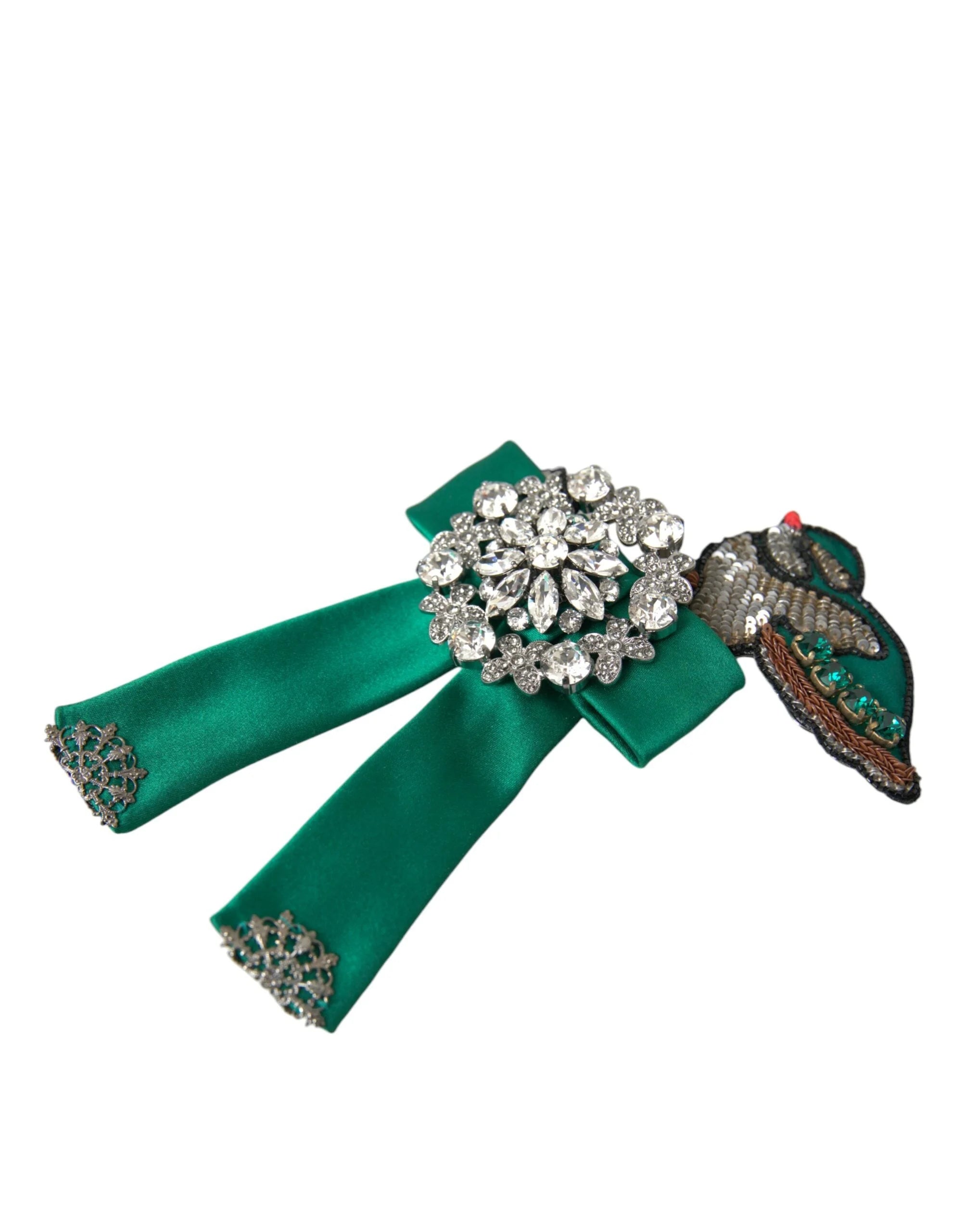 Dolce & Gabbana Green Satin Bird Crystal Women Hair Clip - Hair Pins Claws & Clips