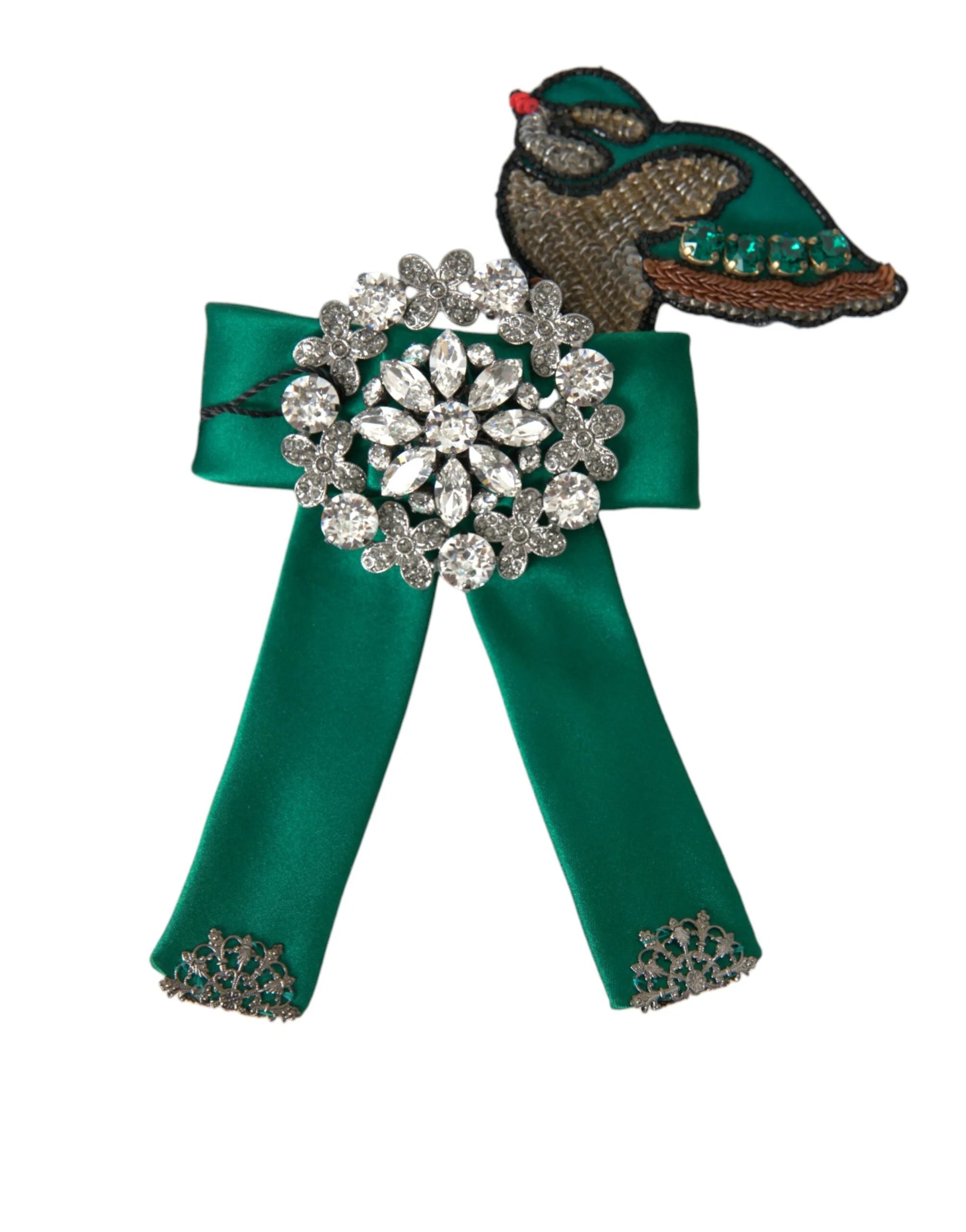 Dolce & Gabbana Green Satin Bird Crystal Women Hair Clip - Hair Pins Claws & Clips