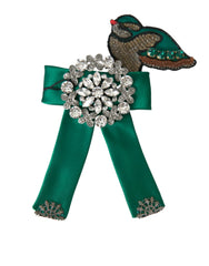 Dolce & Gabbana Green Satin Bird Crystal Women Hair Clip - Hair Pins Claws & Clips