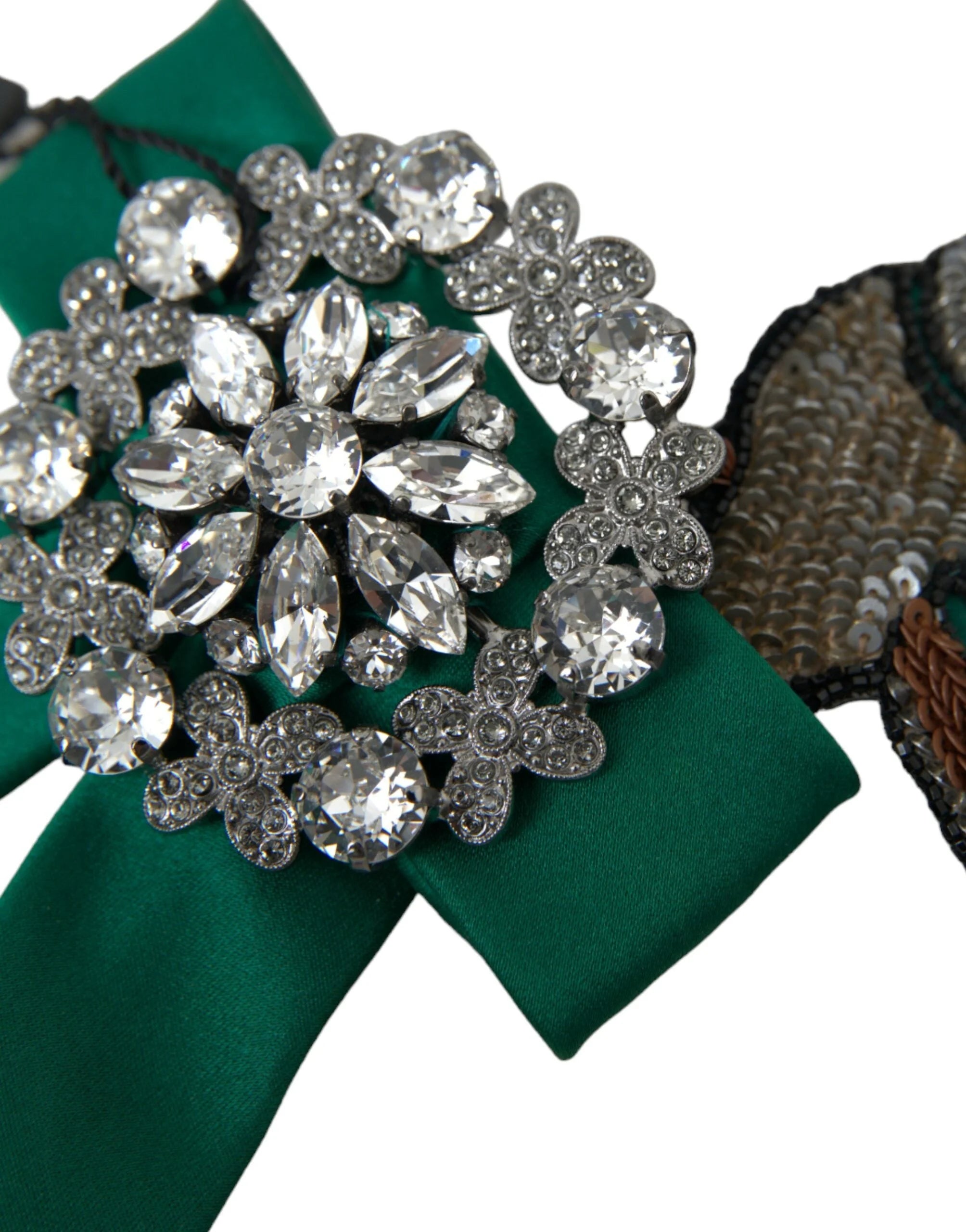 Dolce & Gabbana Green Satin Bird Crystal Women Hair Clip - Hair Pins Claws & Clips