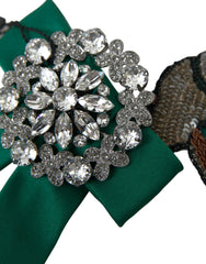 Dolce & Gabbana Green Satin Bird Crystal Women Hair Clip - Hair Pins Claws & Clips
