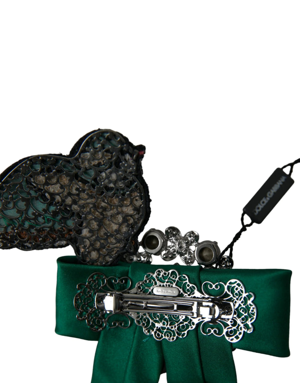 Dolce & Gabbana Green Satin Bird Crystal Women Hair Clip - Hair Pins Claws & Clips