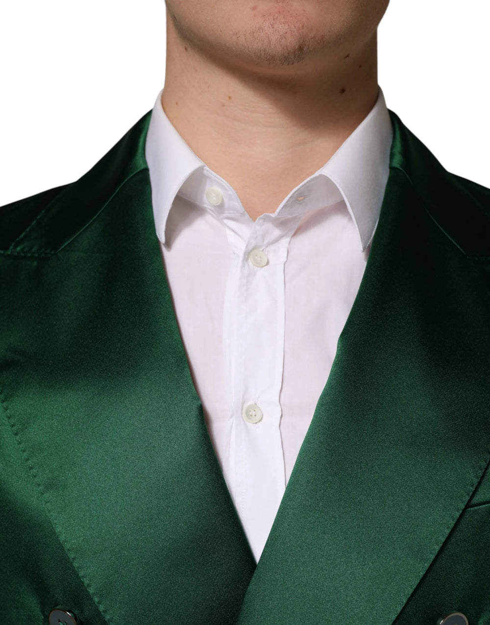 Dolce & Gabbana Green Satin Double Breasted Jacket Blazer - IT48 | M