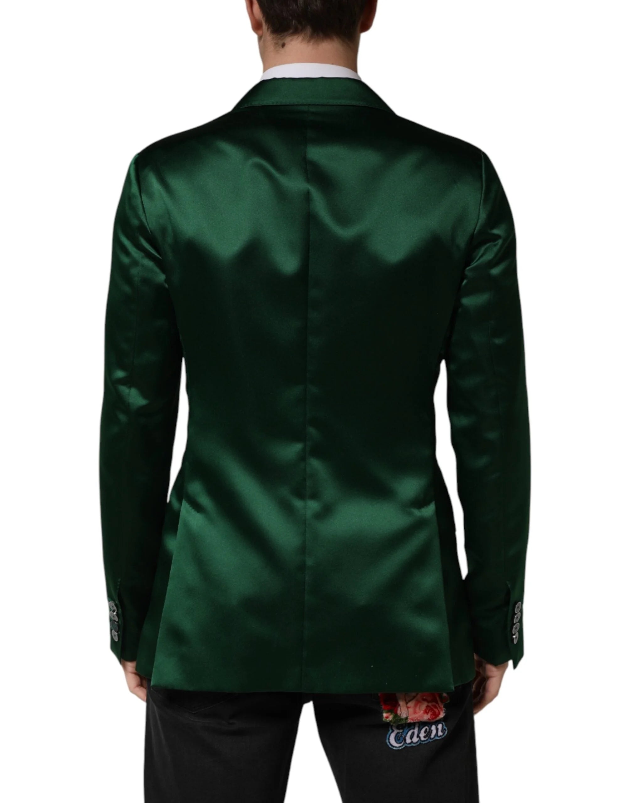 Dolce & Gabbana Green Satin Double Breasted Jacket Blazer - IT48 | M