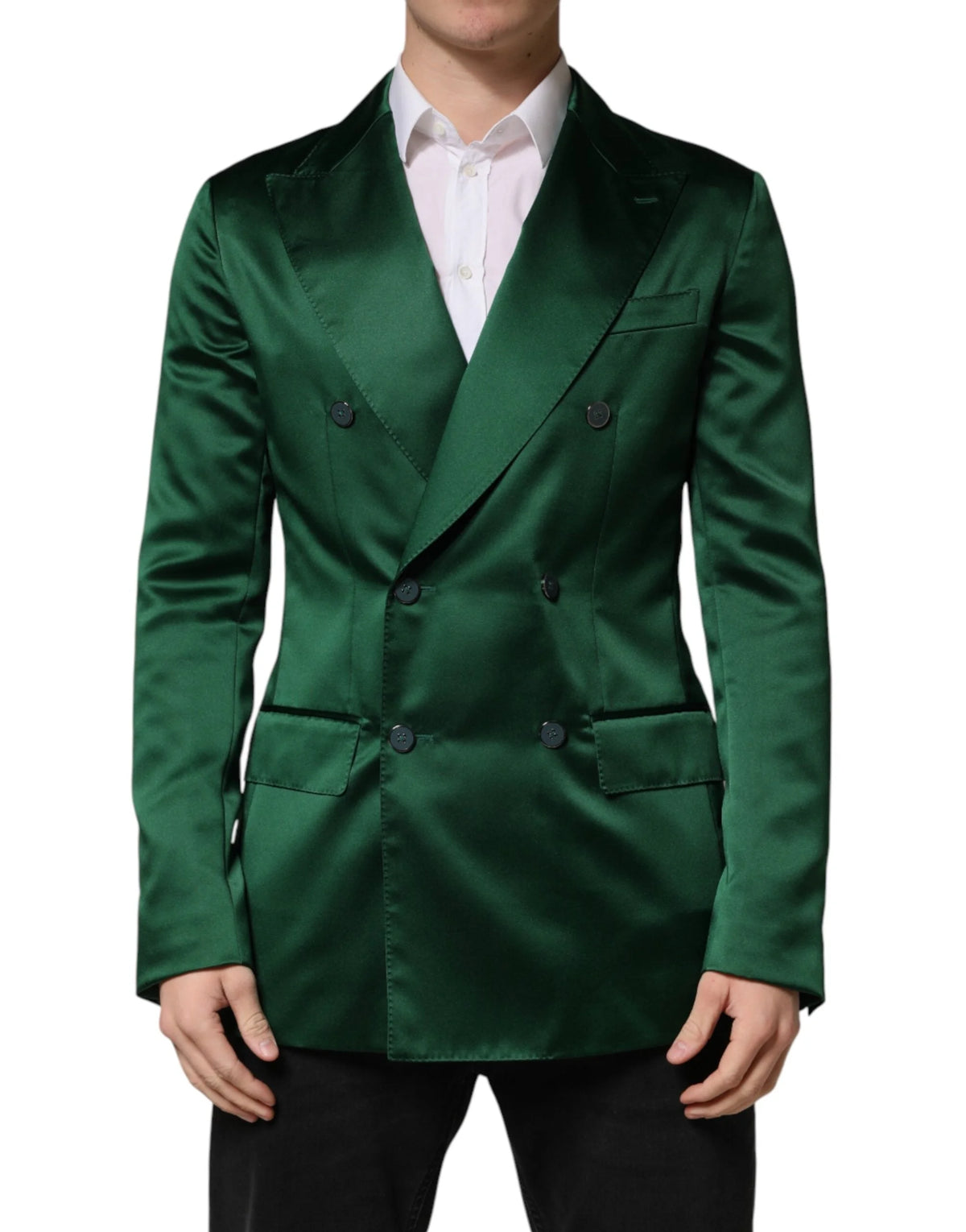 Dolce & Gabbana Green Satin Double Breasted Jacket Blazer - IT48 | M