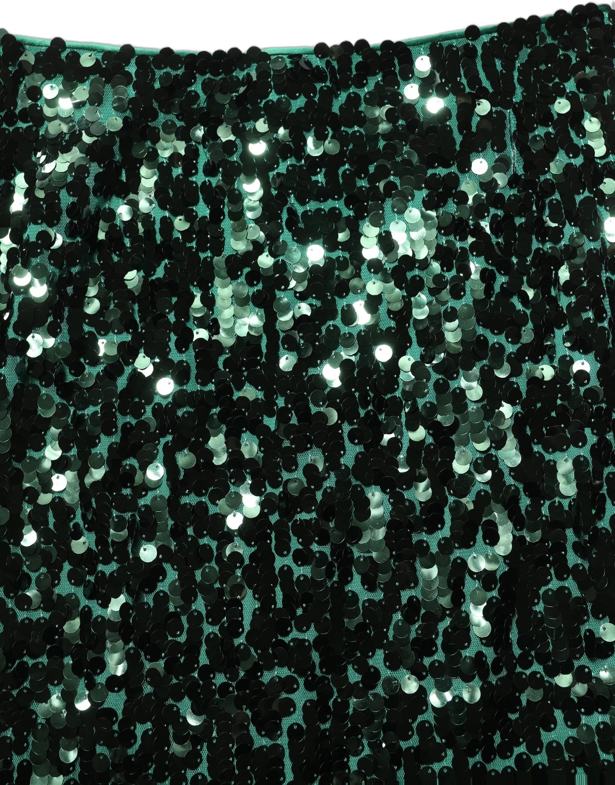 Dolce & Gabbana Green Sequin High Waist Pencil Cut Midi Skirt