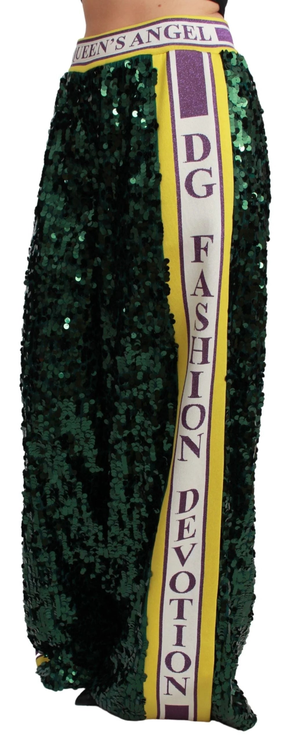 Dolce & Gabbana Green Sequin Trousers Queens Angel Pants - IT36 | XS - Trousers