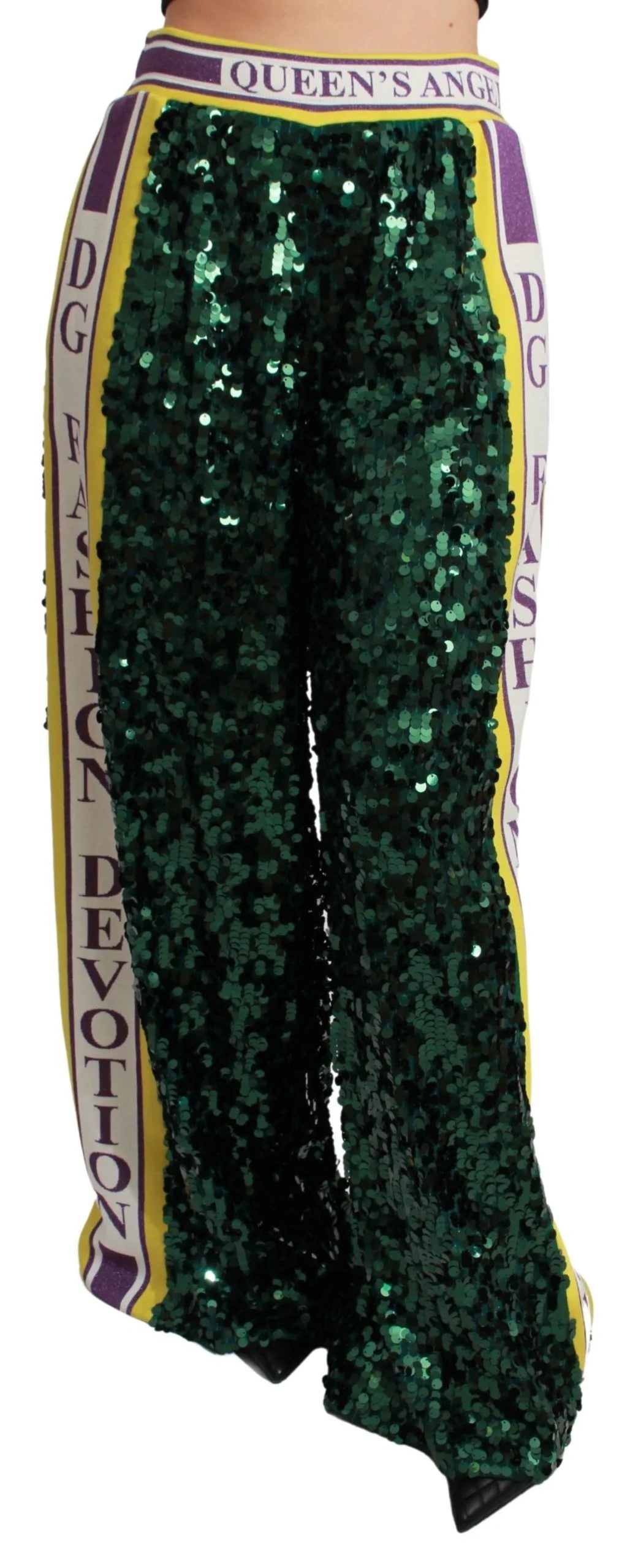 Dolce & Gabbana Green Sequin Trousers Queens Angel Pants - IT36 | XS - Trousers