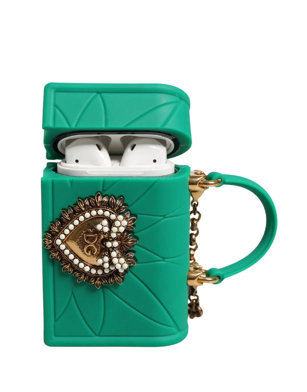 Dolce & Gabbana Green Silicone Devotion Heart Bag Gold Chain Airpods Case