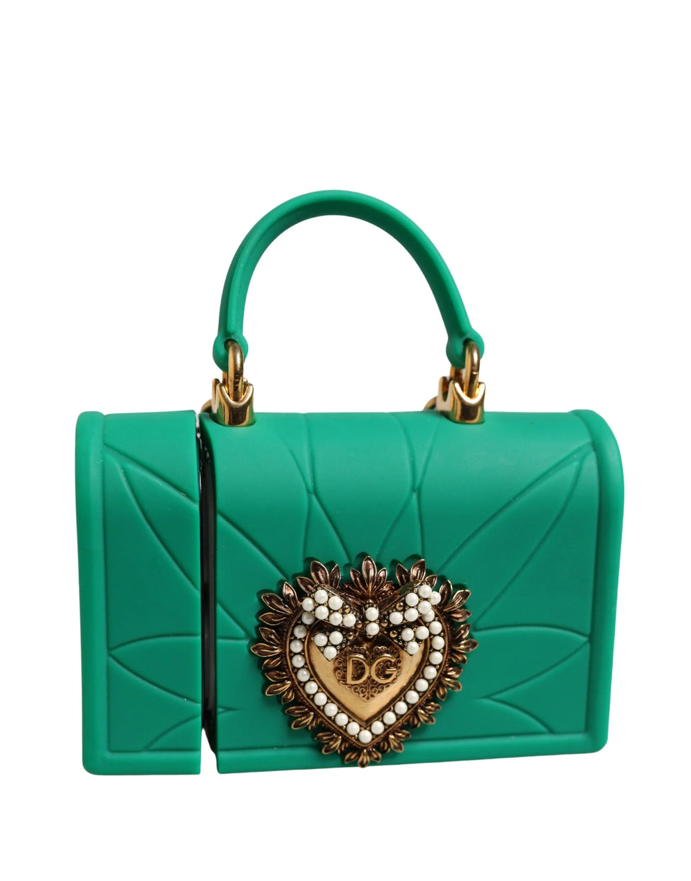 Dolce & Gabbana Green Silicone Devotion Heart Bag Gold Chain Airpods Case