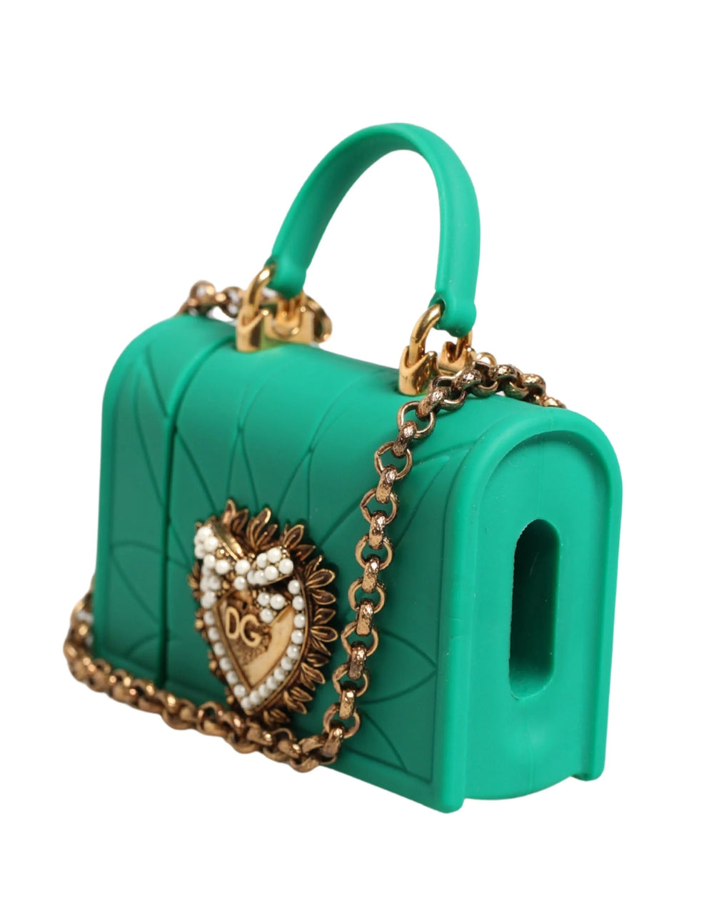 Dolce & Gabbana Green Silicone Devotion Heart Bag Gold Chain Airpods Case