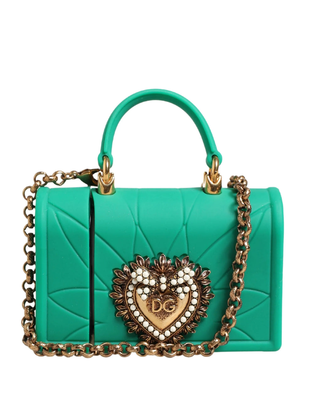 Dolce & Gabbana Green Silicone Devotion Heart Bag Gold Chain Airpods Case