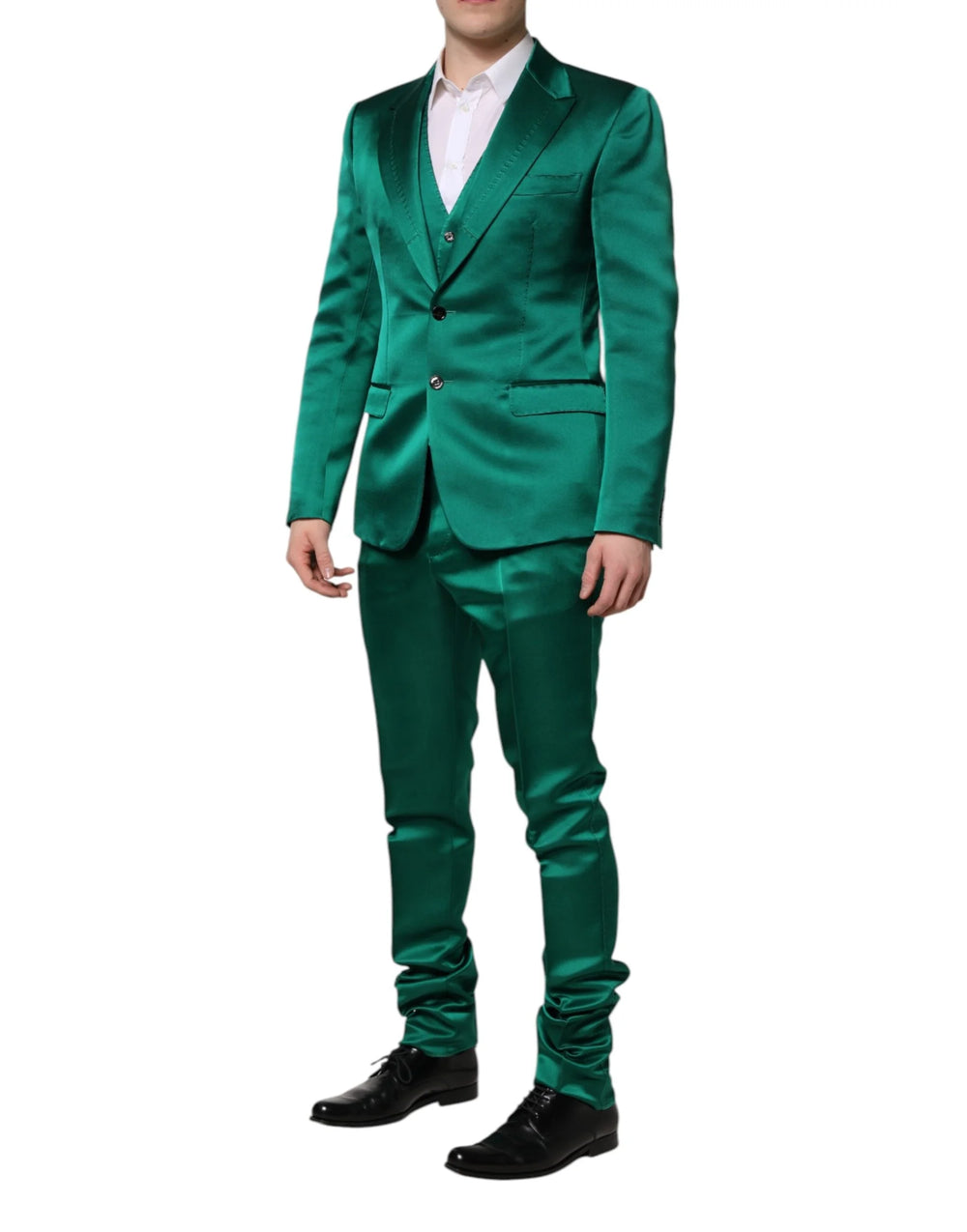 Dolce & Gabbana Green Silk 3 Piece Single Breasted Suit - IT50 | L - Suits