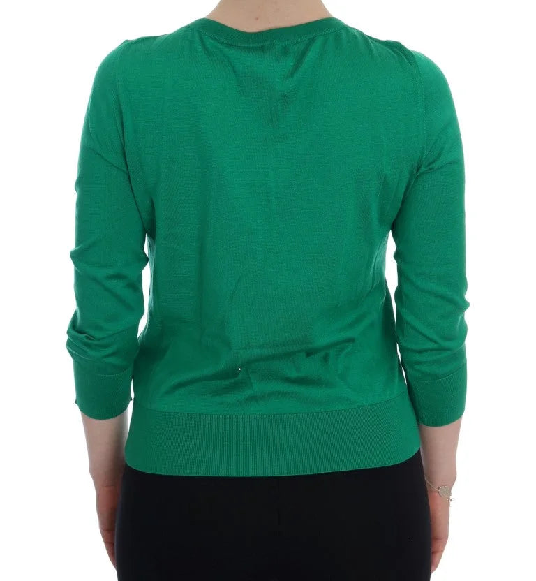 Dolce & Gabbana Green Silk Crystal Banana Sweater - Sweaters
