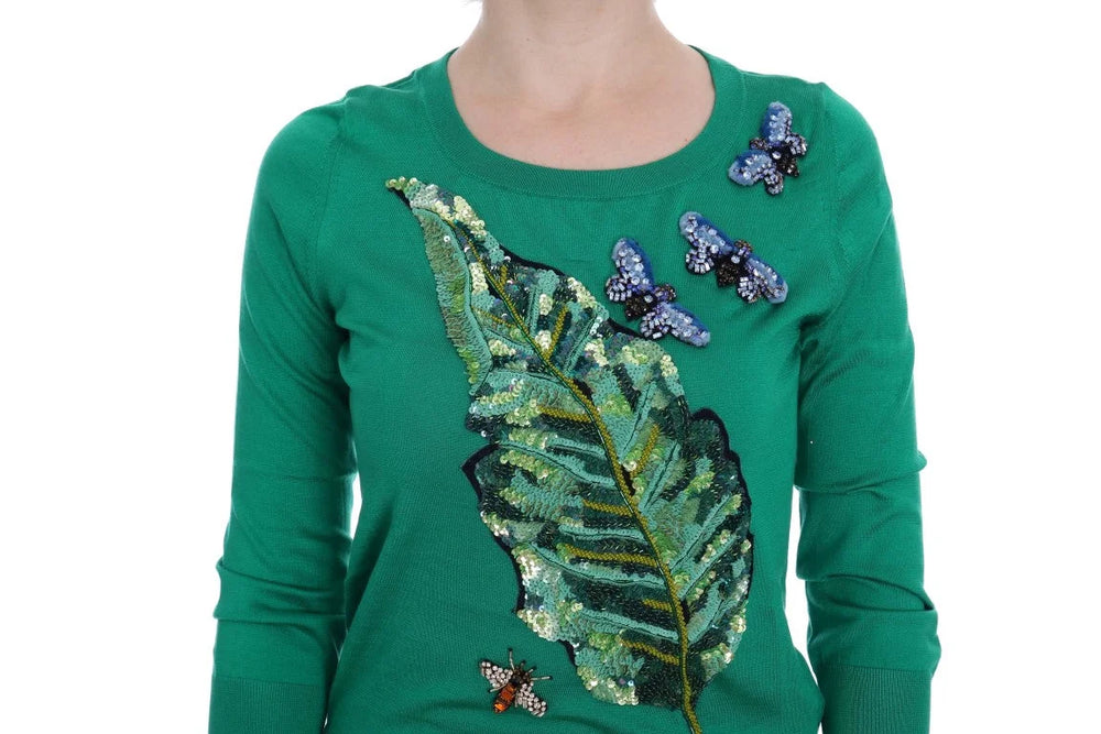 Dolce & Gabbana Green Silk Crystal Banana Sweater - Sweaters