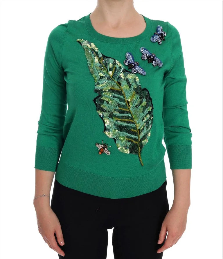 Dolce & Gabbana Green Silk Crystal Banana Sweater - Sweaters