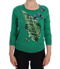 Dolce & Gabbana Green Silk Crystal Banana Sweater - Sweaters