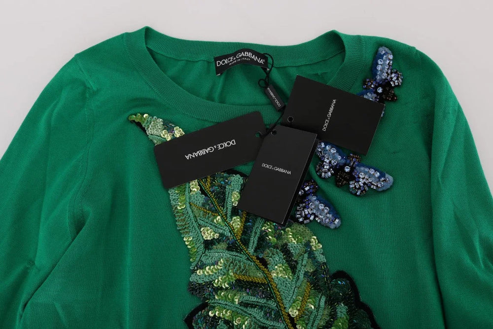 Dolce & Gabbana Green Silk Crystal Banana Sweater - Sweaters