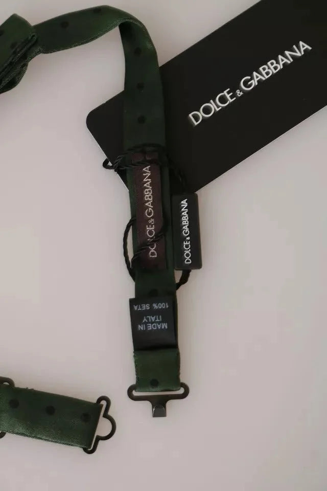 Dolce & Gabbana Green Silk Dotted Mens Necktie Bow Tie - Neckties