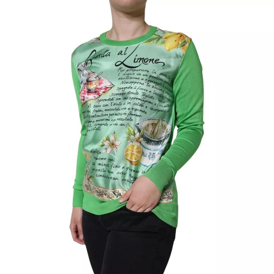 Dolce & Gabbana Green Silk Granita Al Limone Long Sleeves Sweater - Sweaters