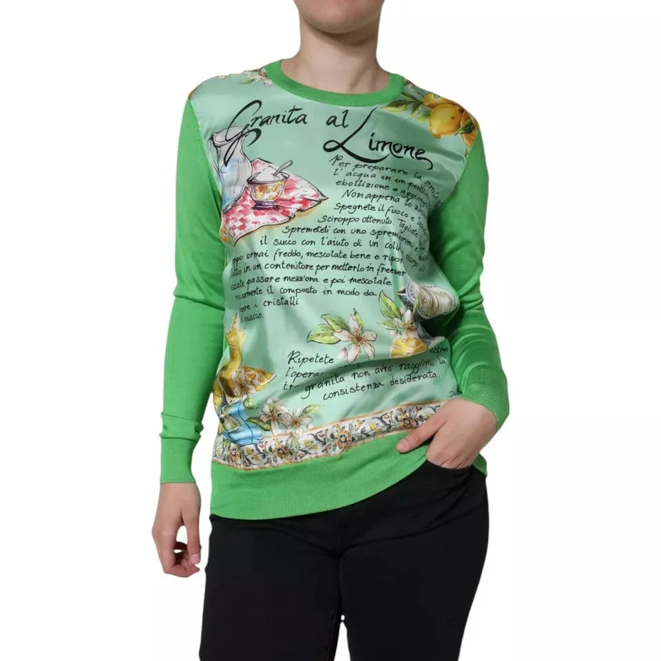 Dolce & Gabbana Green Silk Granita Al Limone Long Sleeves Sweater - Sweaters