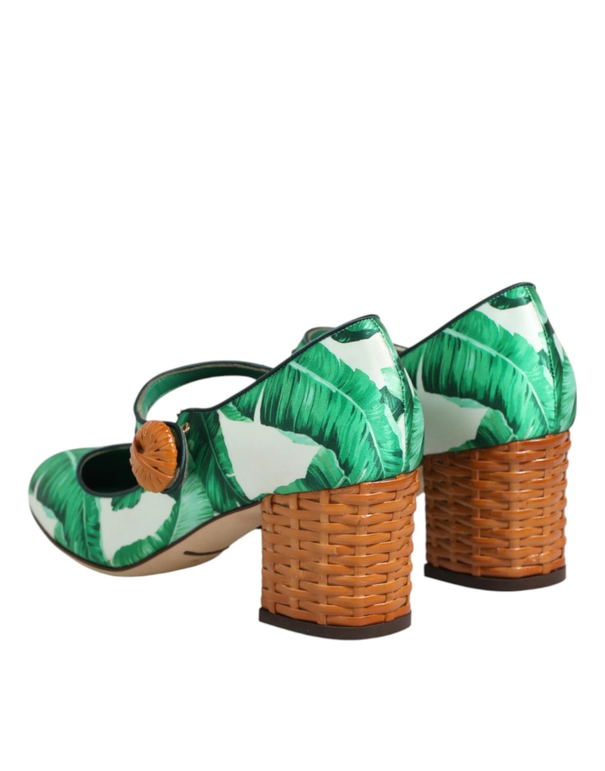 Dolce & Gabbana Green Silk MARY JANES Leaf Sandals Shoes - Sandals