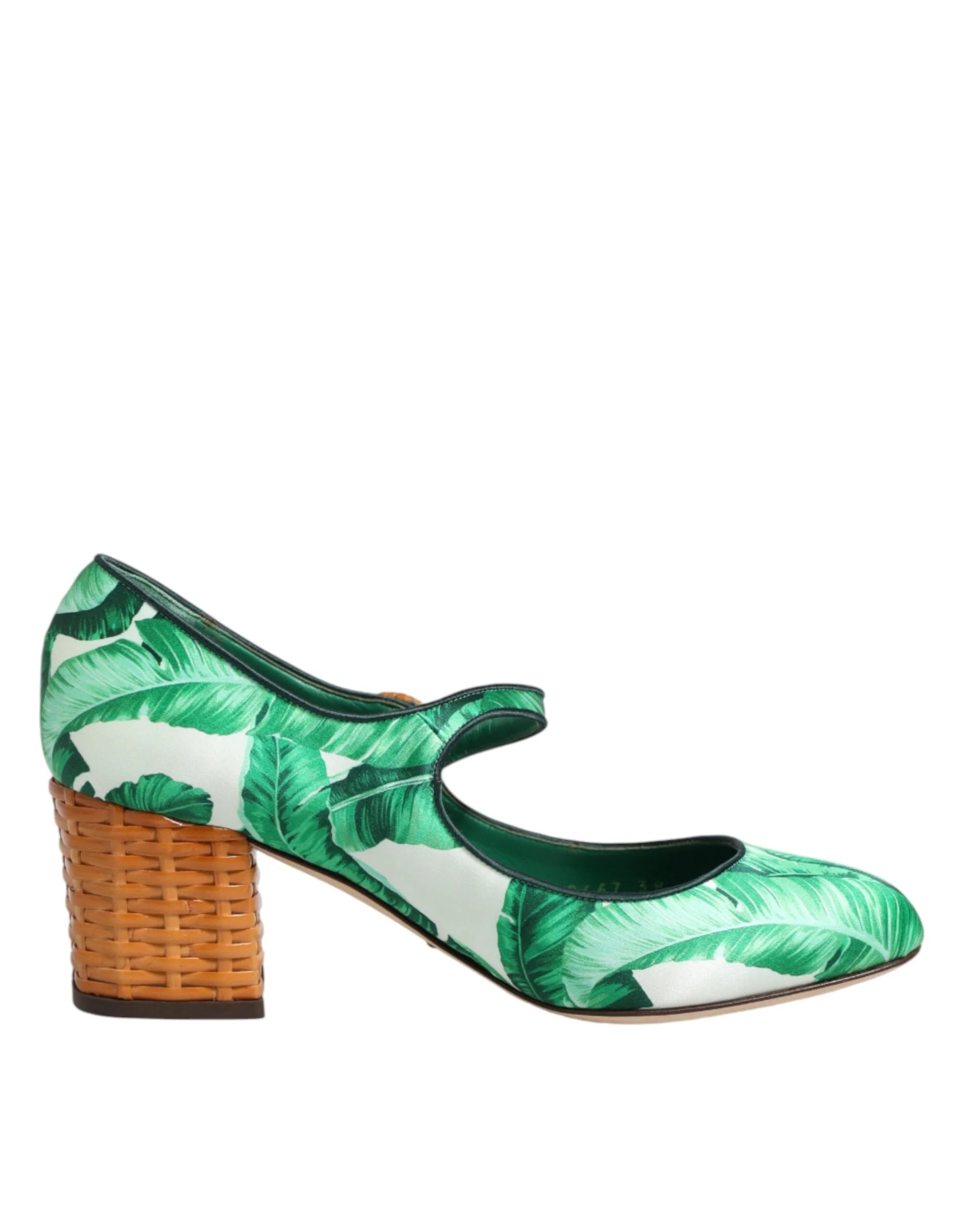 Dolce & Gabbana Green Silk MARY JANES Leaf Sandals Shoes - Sandals