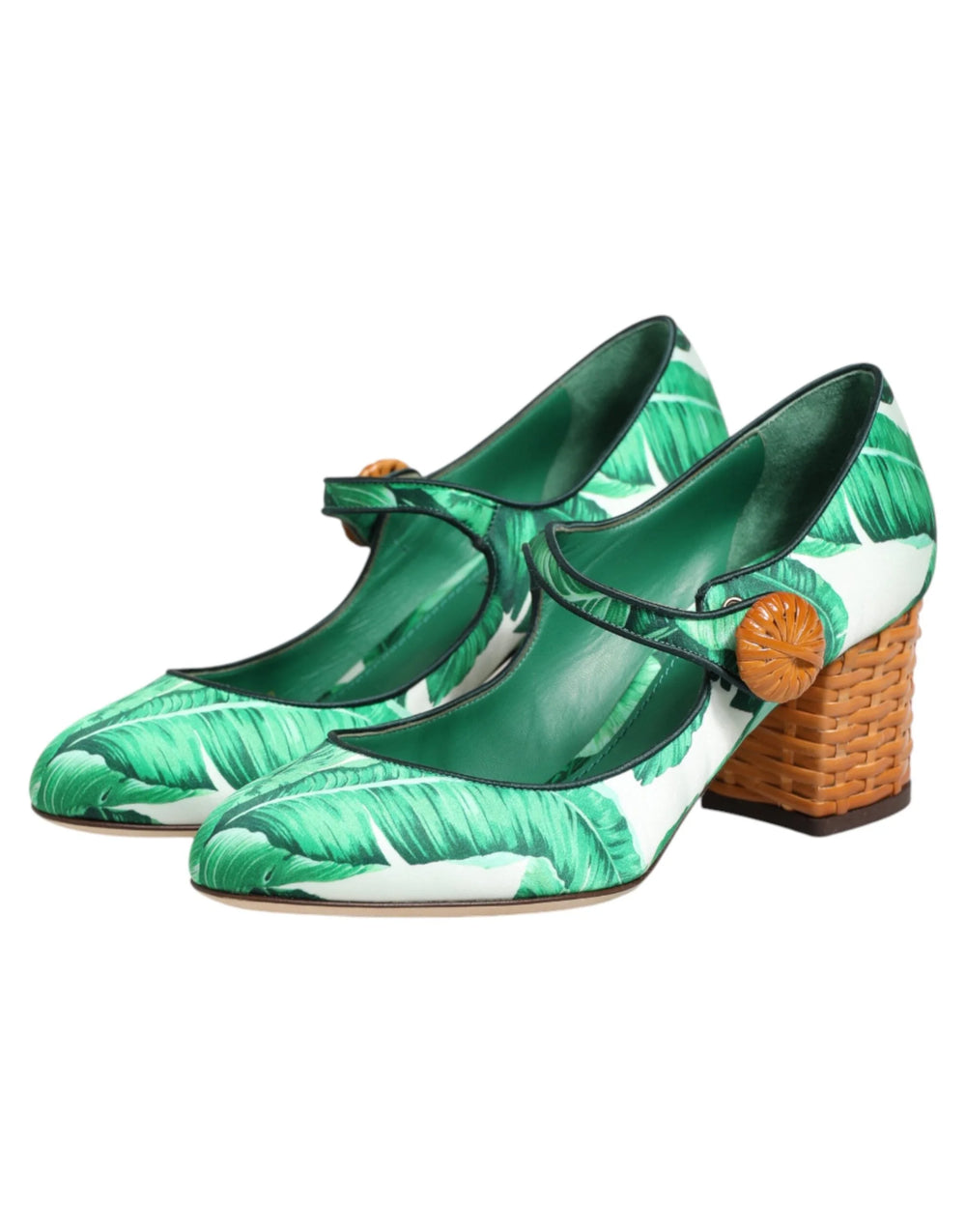 Dolce & Gabbana Green Silk MARY JANES Leaf Sandals Shoes - Sandals