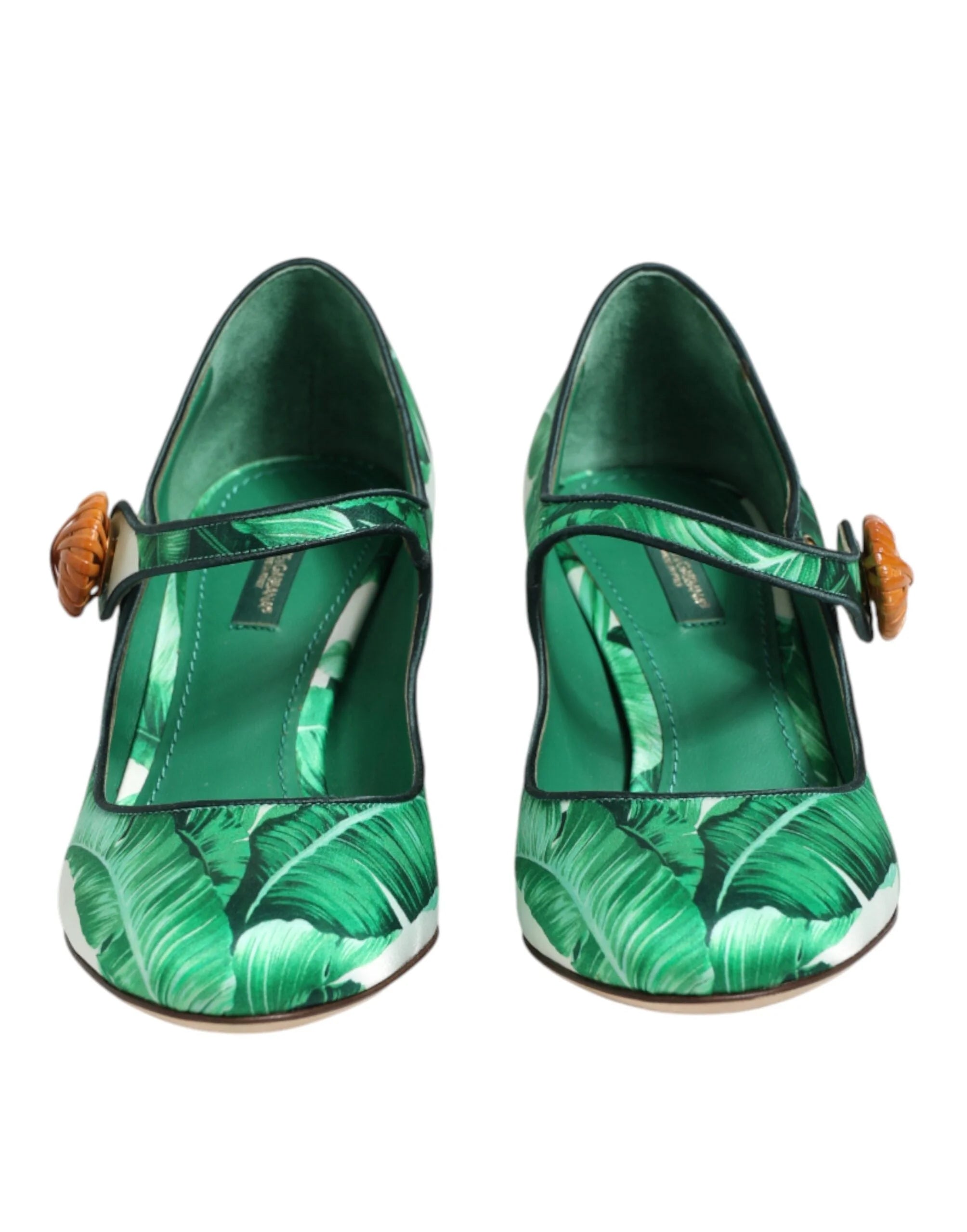 Dolce & Gabbana Green Silk MARY JANES Leaf Sandals Shoes - Sandals