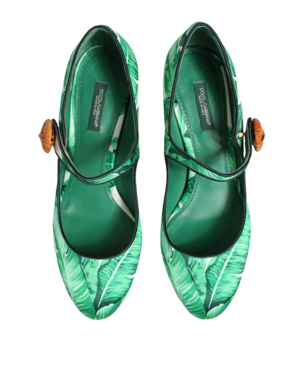 Dolce & Gabbana Green Silk MARY JANES Leaf Sandals Shoes - Sandals