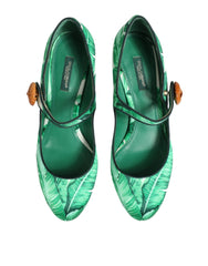 Dolce & Gabbana Green Silk MARY JANES Leaf Sandals Shoes - Sandals