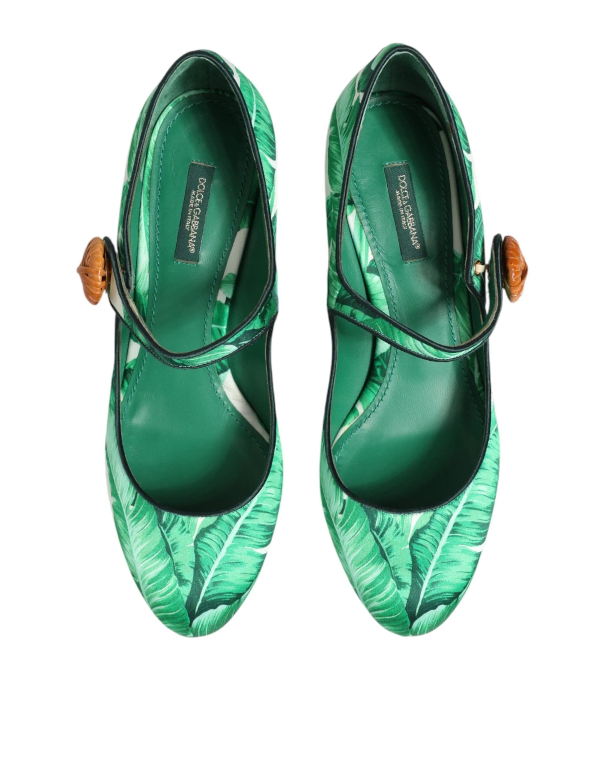Dolce & Gabbana Green Silk MARY JANES Leaf Sandals Shoes - EU36/US5.5