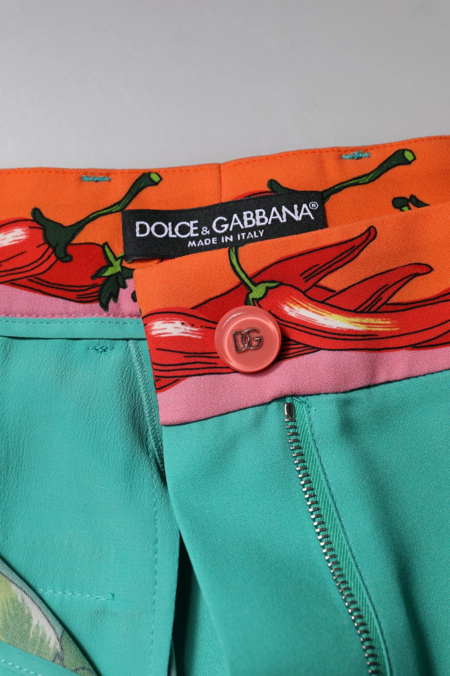 Dolce & Gabbana Green Silk Printed Straight Pants - Trousers