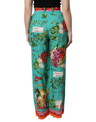 Dolce & Gabbana Green Silk Printed Straight Pants - Trousers