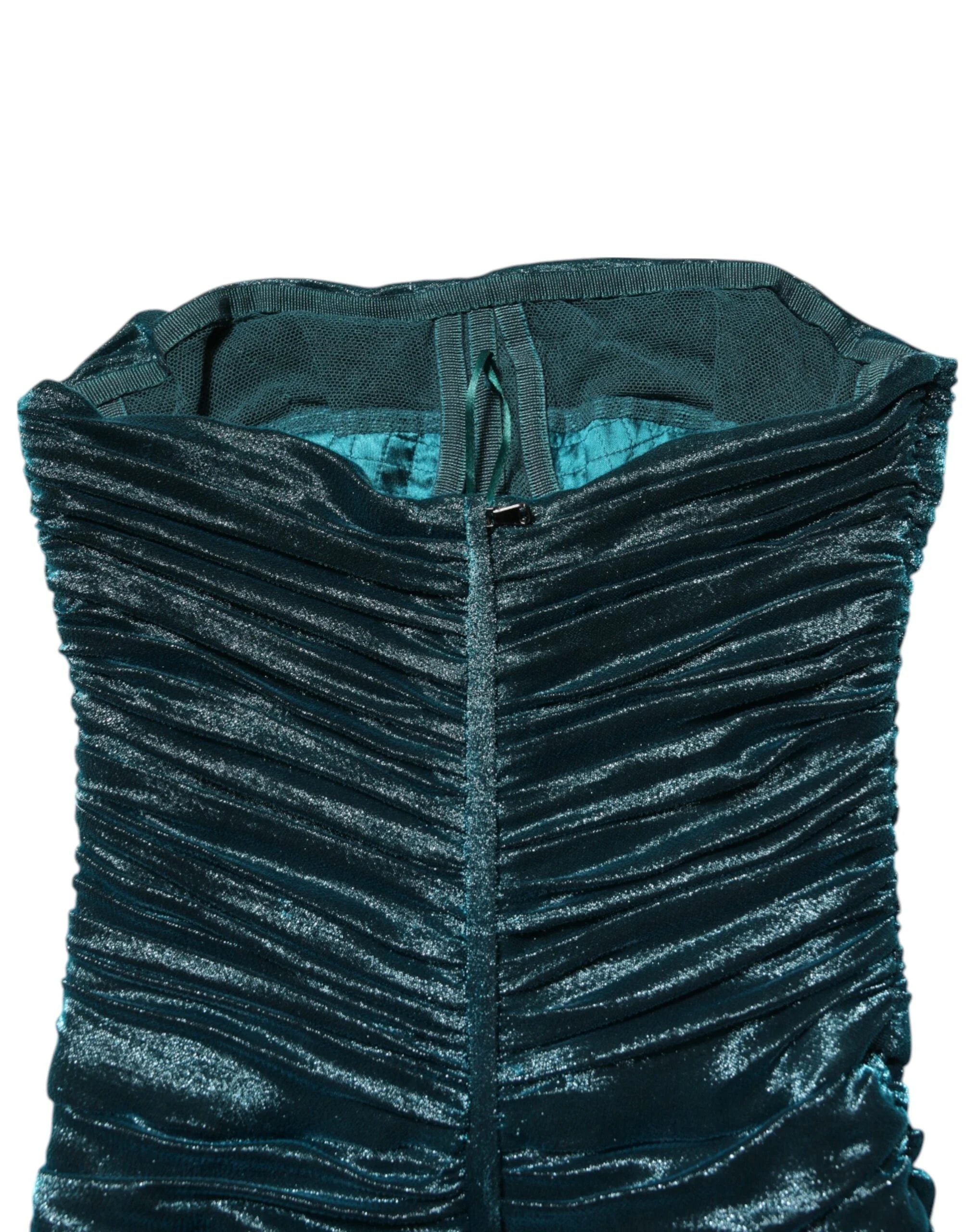 Dolce & Gabbana Green Silk Satin Fitted Strapless Dress - IT36|XXS - Dresses