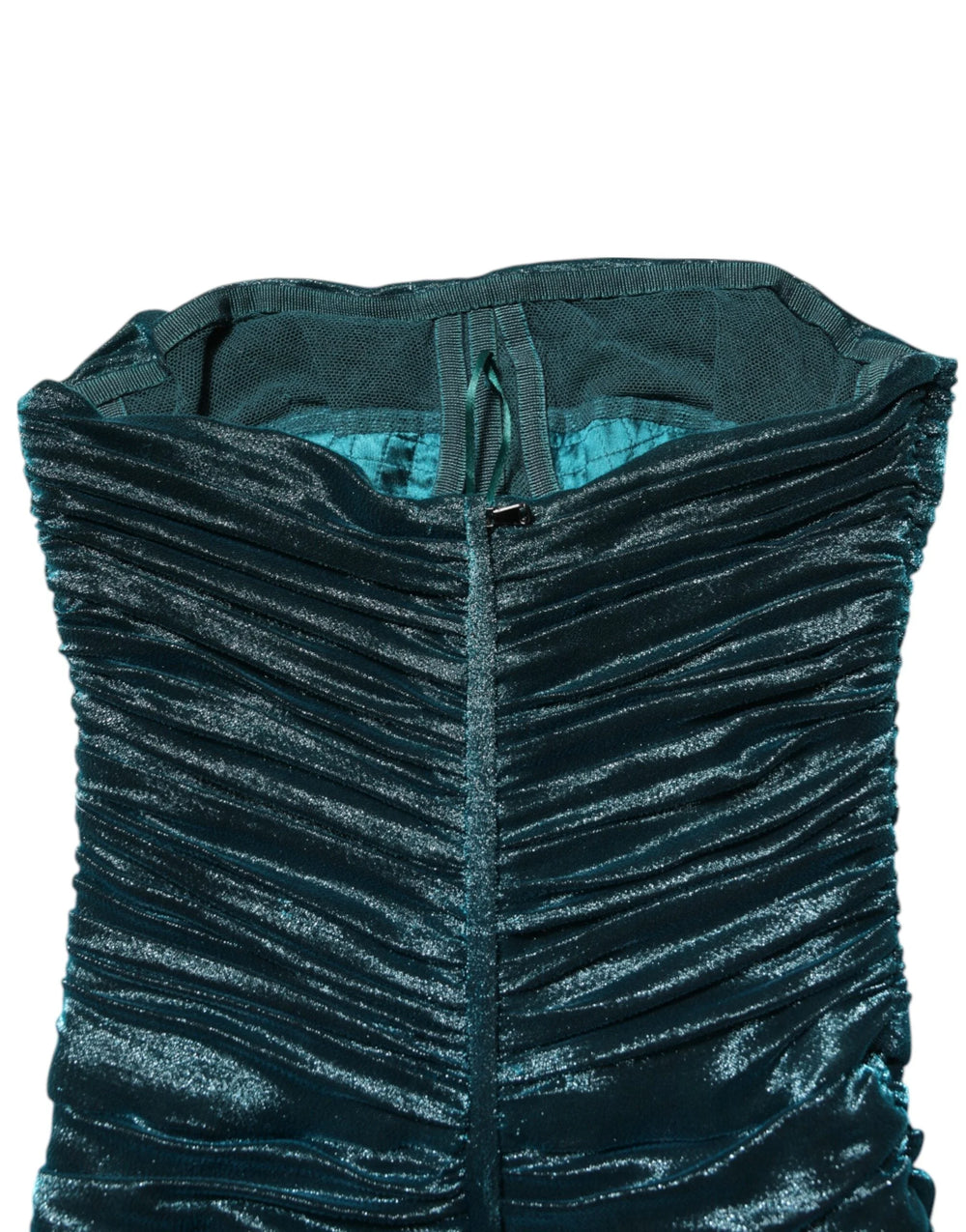 Dolce & Gabbana Green Silk Satin Fitted Strapless Dress - IT36|XXS - Dresses