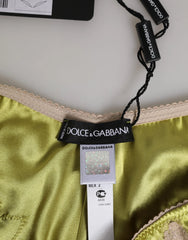 Dolce & Gabbana Green Silk Satin Floral Lace Trim Panty Underwear - IT2 | S - Briefs