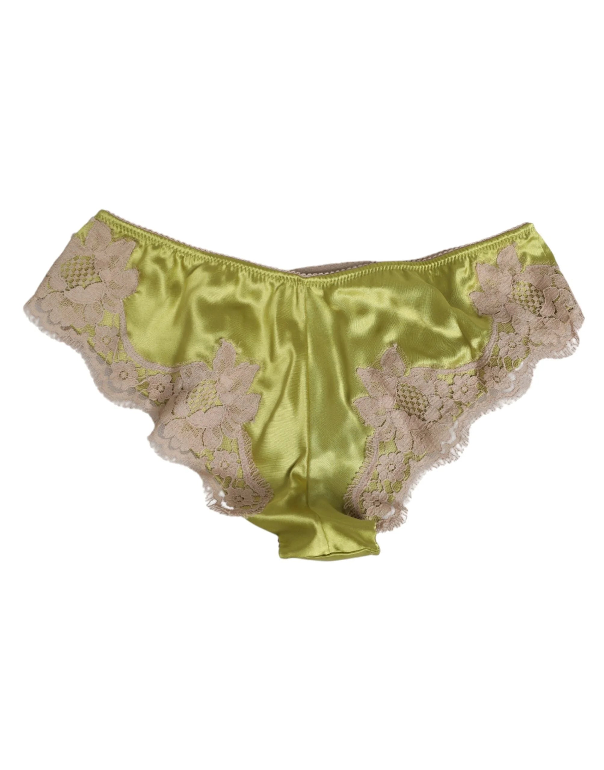 Dolce & Gabbana Green Silk Satin Floral Lace Trim Panty Underwear - IT2 | S - Briefs