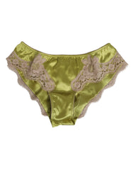Dolce & Gabbana Green Silk Satin Floral Lace Trim Panty Underwear - IT2 | S - Briefs