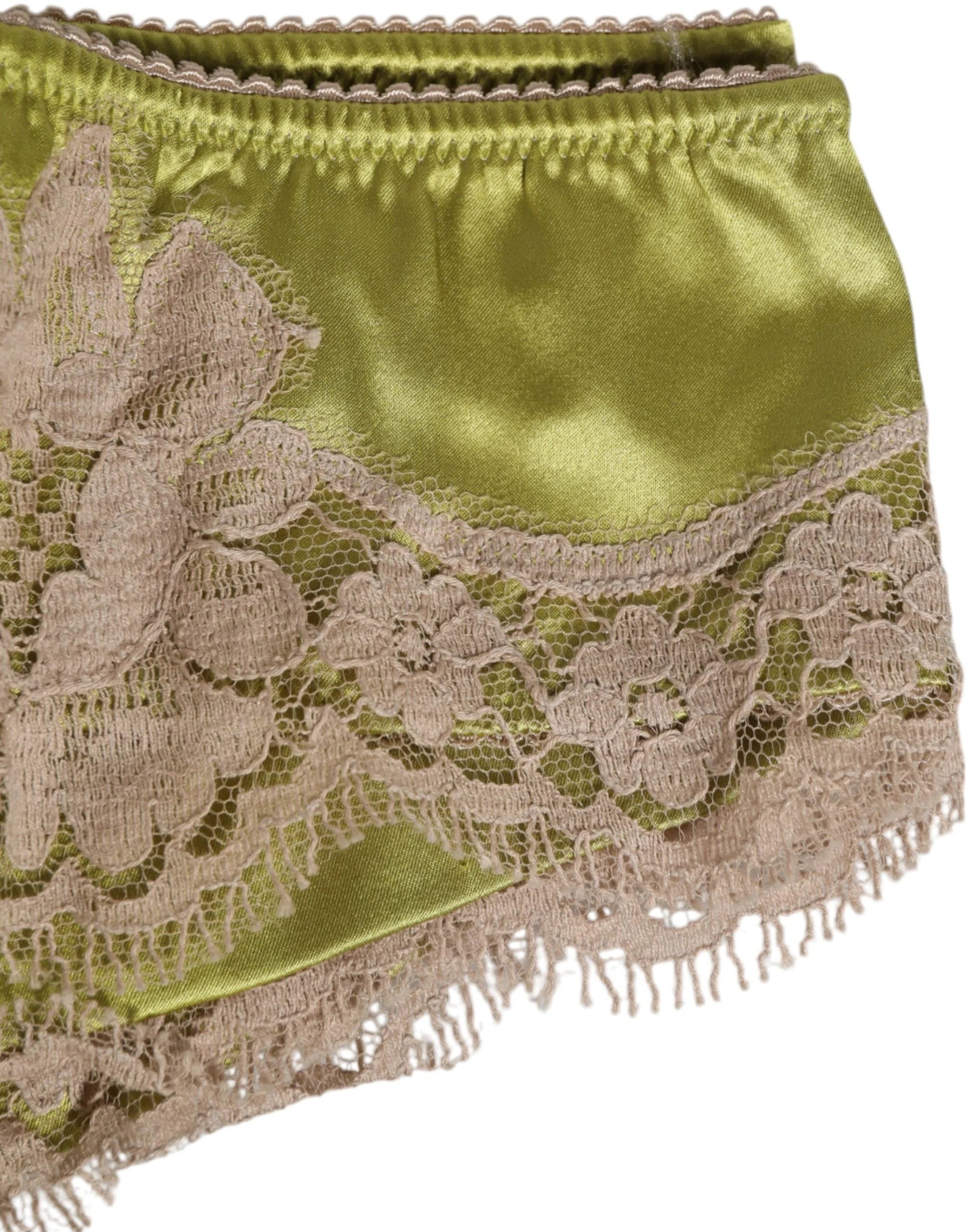 Dolce & Gabbana Green Silk Satin Lace Trim New Slip Underwear - Briefs