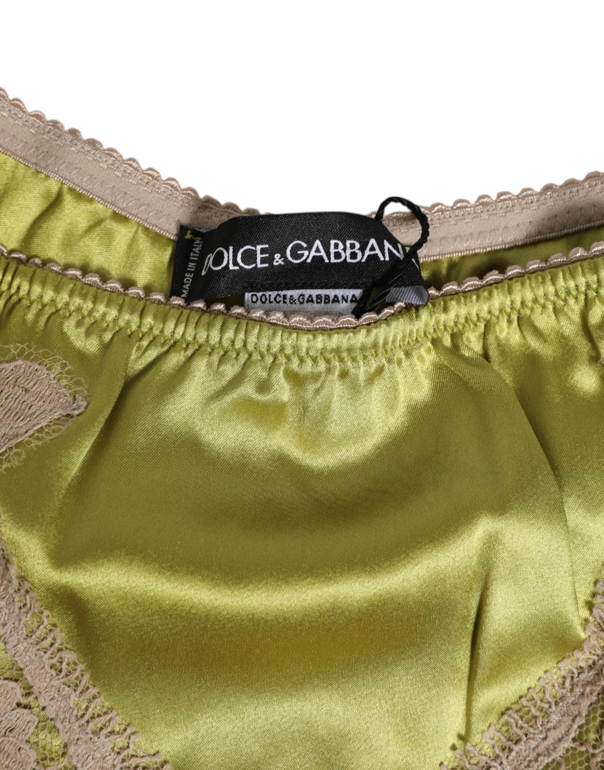 Dolce & Gabbana Green Silk Satin Lace Trim New Slip Underwear - Briefs