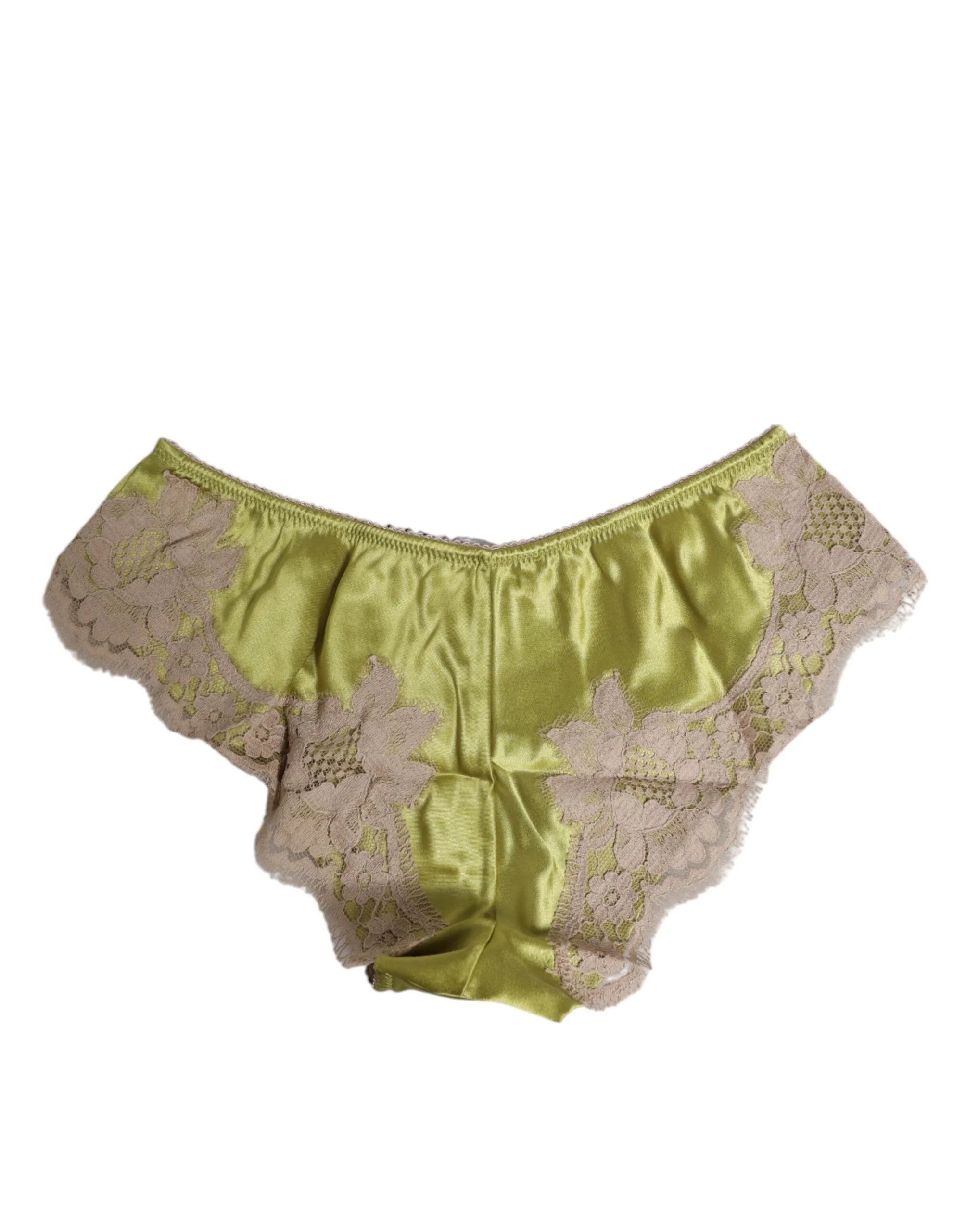 Dolce & Gabbana Green Silk Satin Lace Trim New Slip Underwear - Briefs
