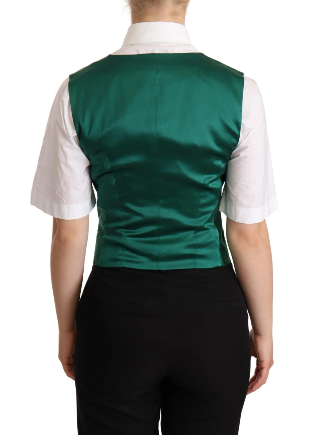 Dolce & Gabbana Green Silk Satin Sleeveless Waistcoat Vest - IT40|S - Vests