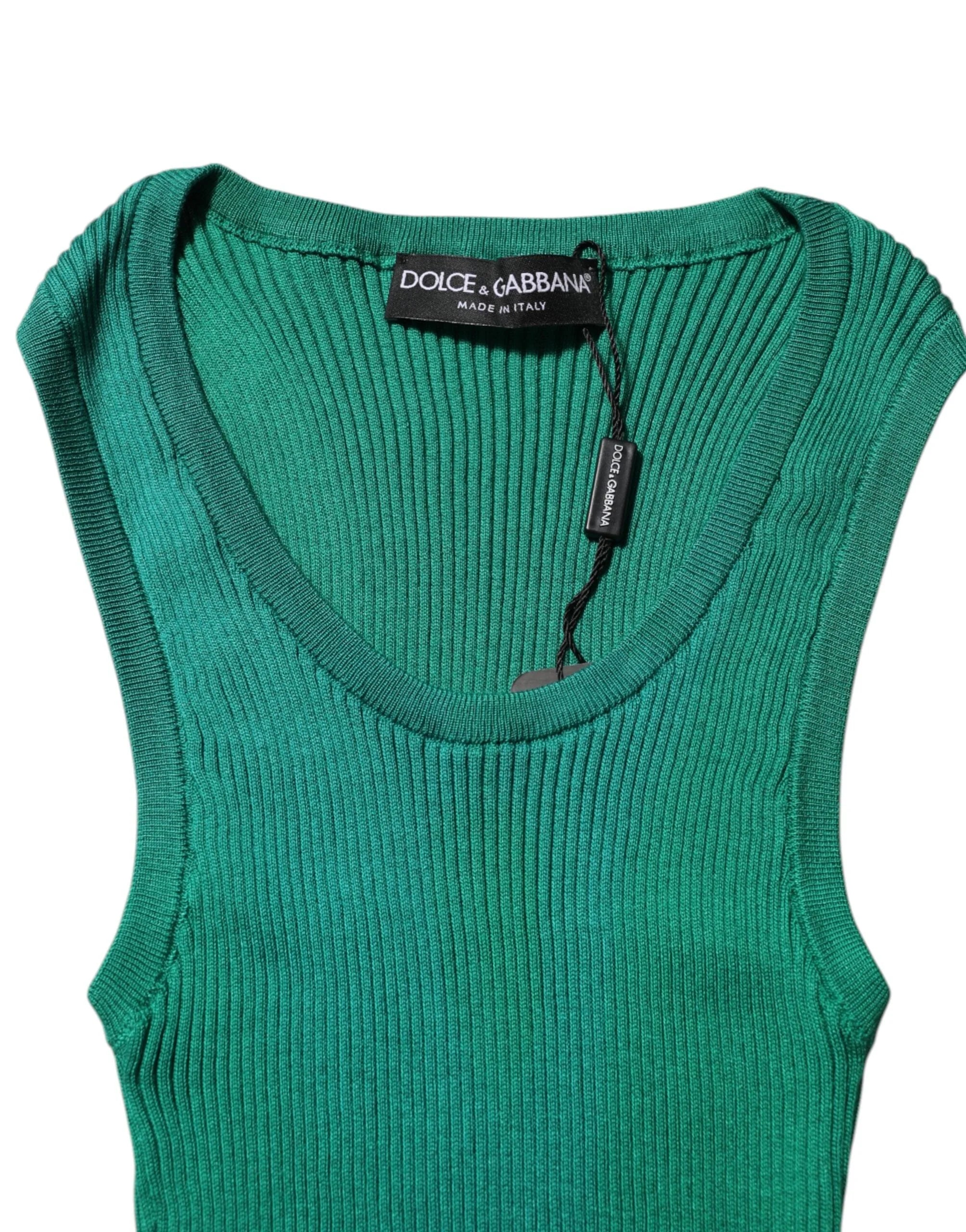 Dolce & Gabbana Green Silk Sleeveless Round Neck Tank Top - IT40|S - Tank Tops