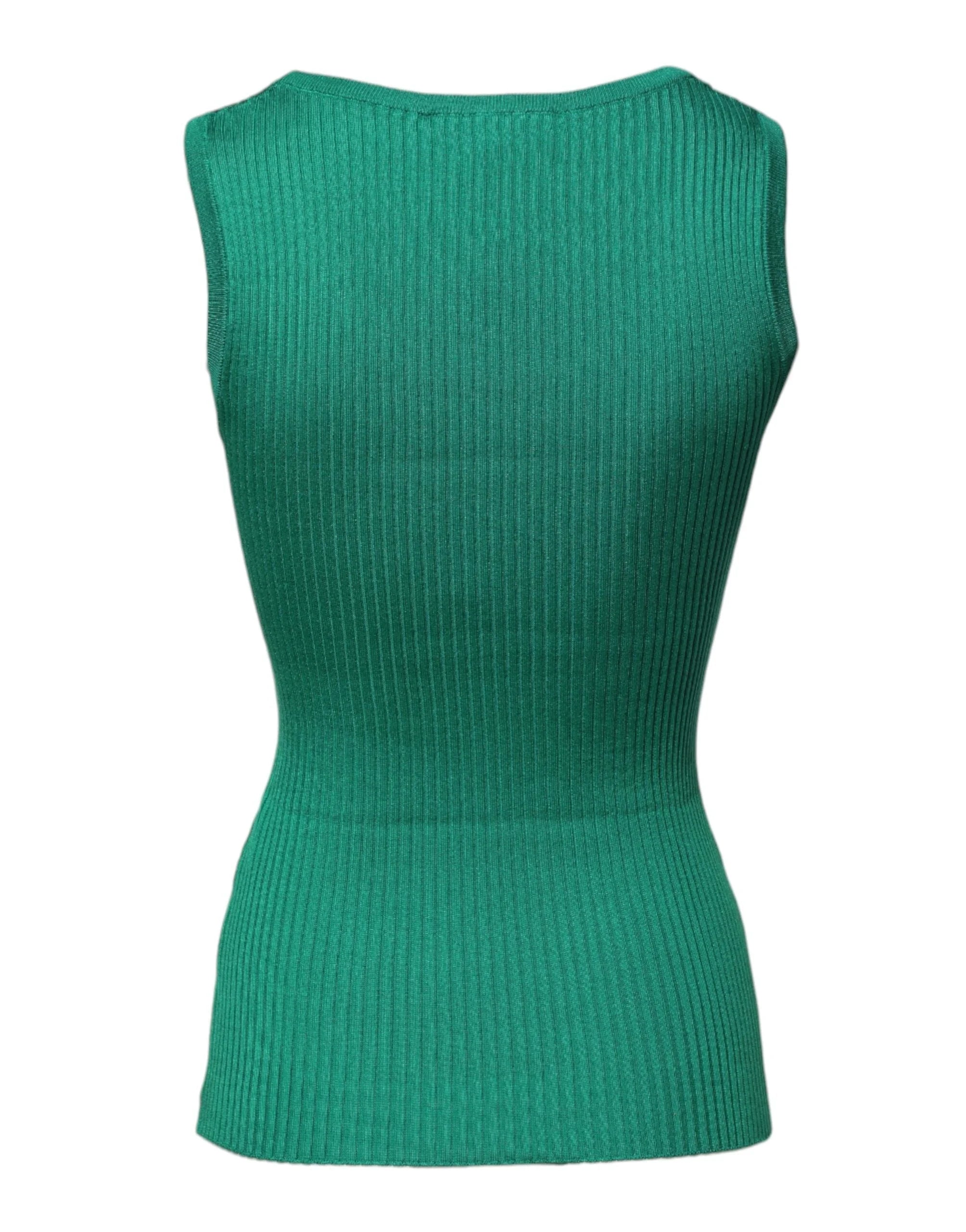 Dolce & Gabbana Green Silk Sleeveless Round Neck Tank Top - IT40|S - Tank Tops